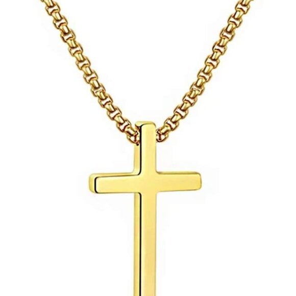 Cross Necklace for Men, Silver Black Gold Stainless Steel Plain Cross Pendant Ne - Picture 1 of 8